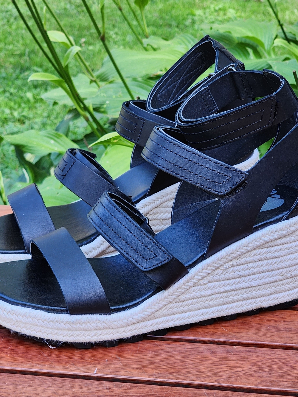 Sorel Cameron Black Adjustable Hook And Loop Straps Wedge Heel Sandal Size 9